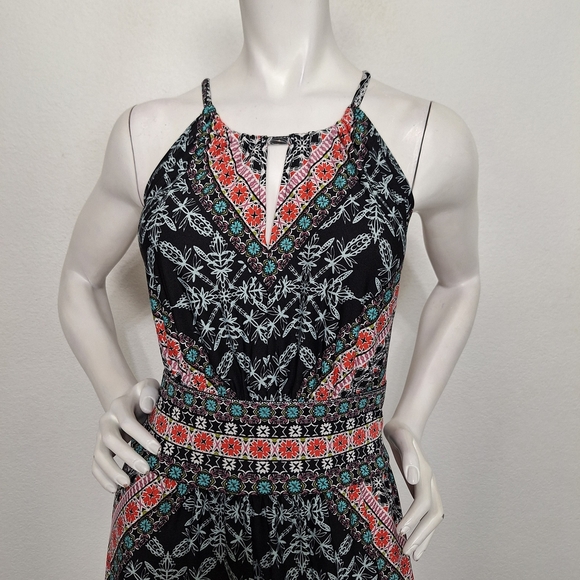 B. Calm Black Muti Keyhole Floral Boho Romantic Halter Neck Maxi Dress Size XL - Picture 2 of 13